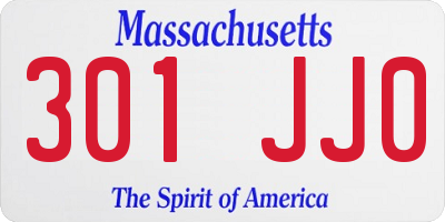 MA license plate 301JJ0
