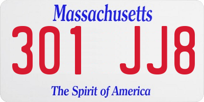 MA license plate 301JJ8