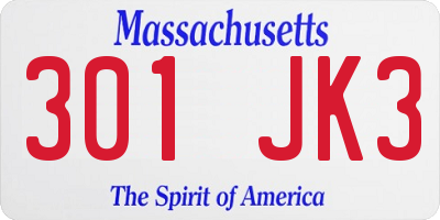 MA license plate 301JK3