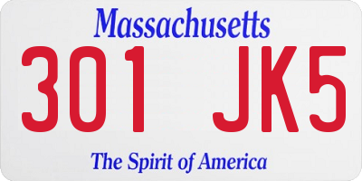 MA license plate 301JK5