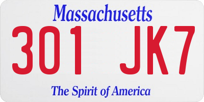 MA license plate 301JK7