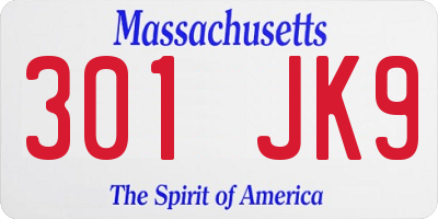 MA license plate 301JK9