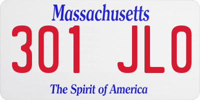 MA license plate 301JL0