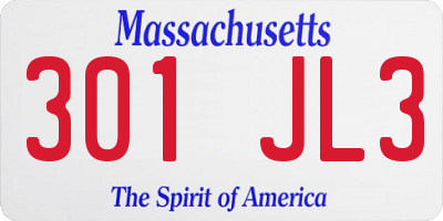 MA license plate 301JL3