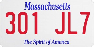 MA license plate 301JL7