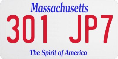 MA license plate 301JP7