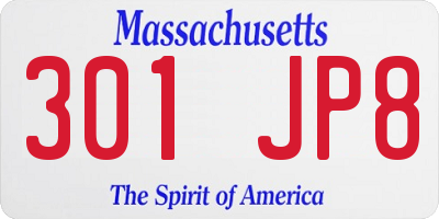 MA license plate 301JP8