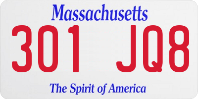 MA license plate 301JQ8