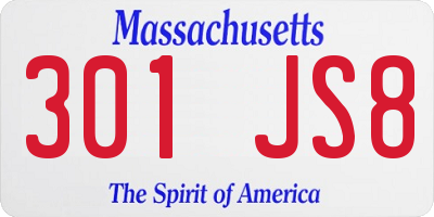 MA license plate 301JS8