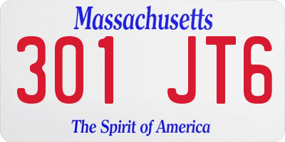MA license plate 301JT6