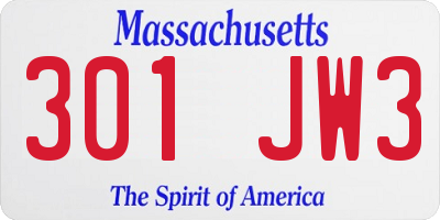MA license plate 301JW3