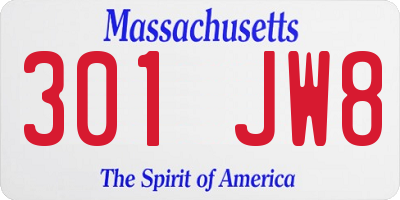MA license plate 301JW8