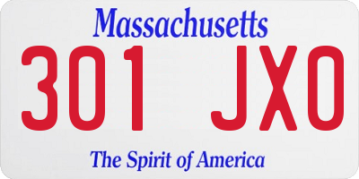 MA license plate 301JX0