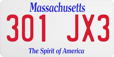 MA license plate 301JX3