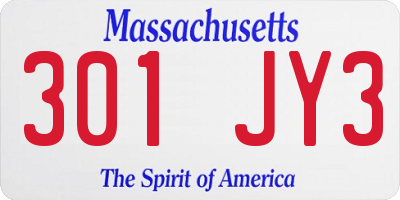 MA license plate 301JY3