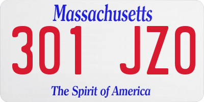 MA license plate 301JZ0