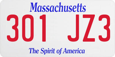 MA license plate 301JZ3