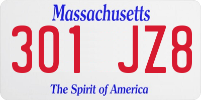 MA license plate 301JZ8