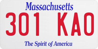 MA license plate 301KA0