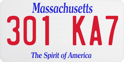 MA license plate 301KA7