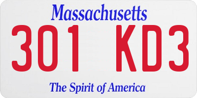 MA license plate 301KD3