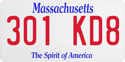 MA license plate 301KD8