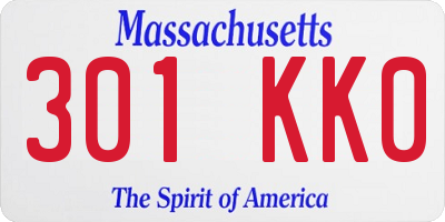 MA license plate 301KK0