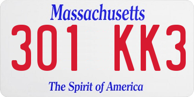 MA license plate 301KK3