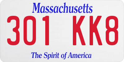 MA license plate 301KK8