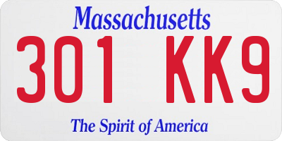 MA license plate 301KK9