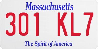 MA license plate 301KL7