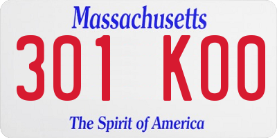 MA license plate 301KO0