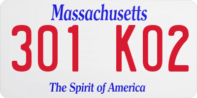 MA license plate 301KO2