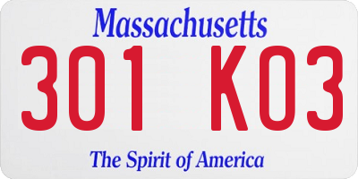 MA license plate 301KO3