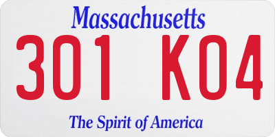 MA license plate 301KO4