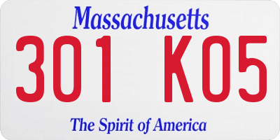 MA license plate 301KO5