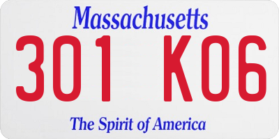 MA license plate 301KO6