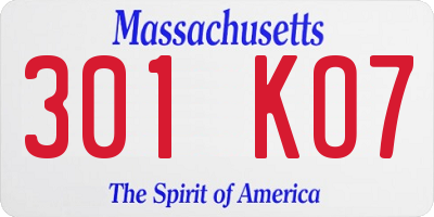 MA license plate 301KO7