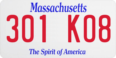 MA license plate 301KO8