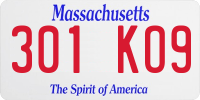 MA license plate 301KO9