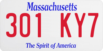 MA license plate 301KY7