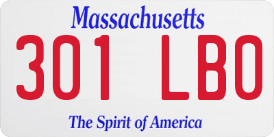 MA license plate 301LB0