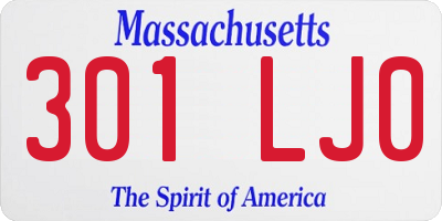 MA license plate 301LJ0