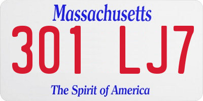 MA license plate 301LJ7