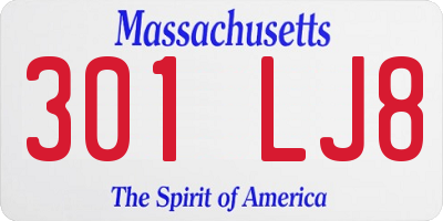 MA license plate 301LJ8