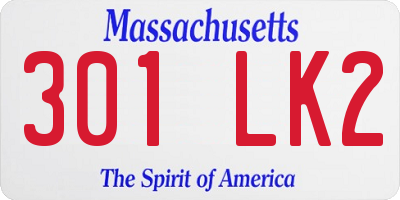 MA license plate 301LK2