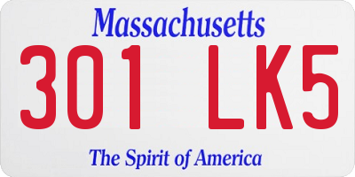 MA license plate 301LK5