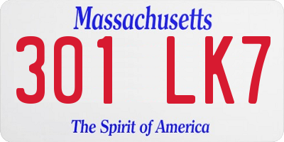 MA license plate 301LK7