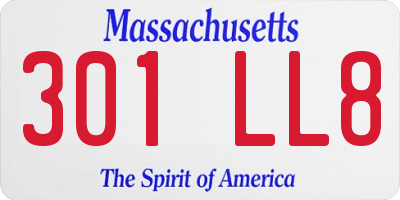 MA license plate 301LL8