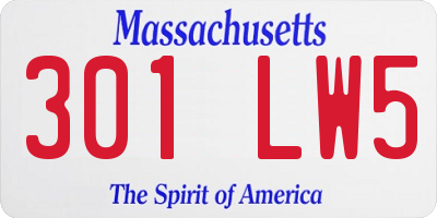 MA license plate 301LW5